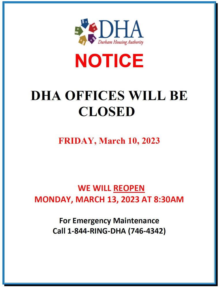 Flyer March 10th DHA offices closed all info also below flyer