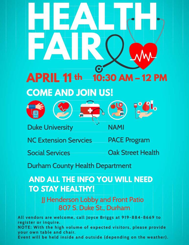 April 11th Health Fair Flyer, all information as listed below.