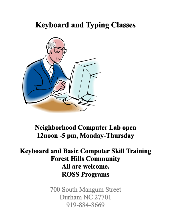 Keyboard and Typing Class flyer, all information as listed below.