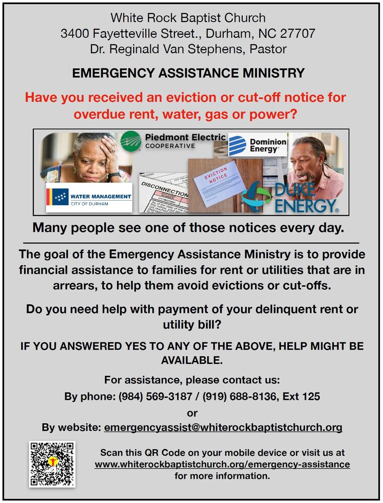 Emergency Assistance Ministry flyer, all info also below flyer