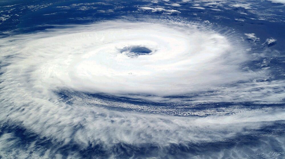 A picture of an eye of a hurricane.