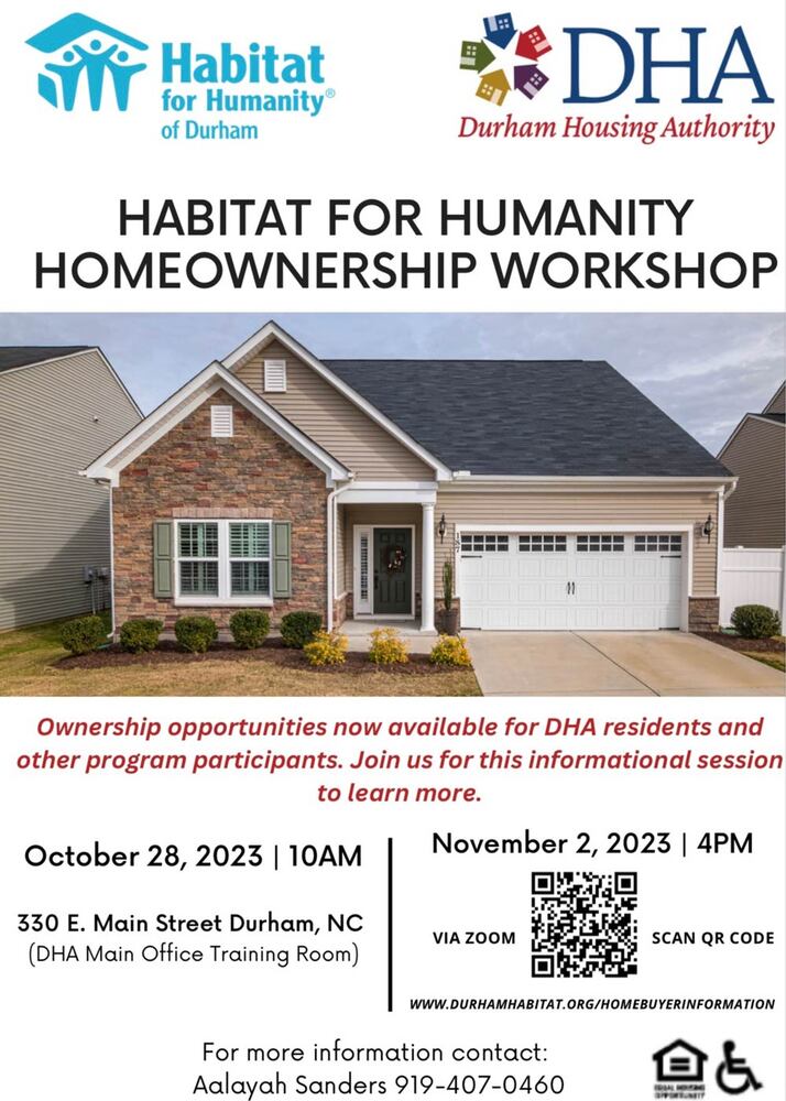 Habitat for Humanity flyer, all information as listed below.