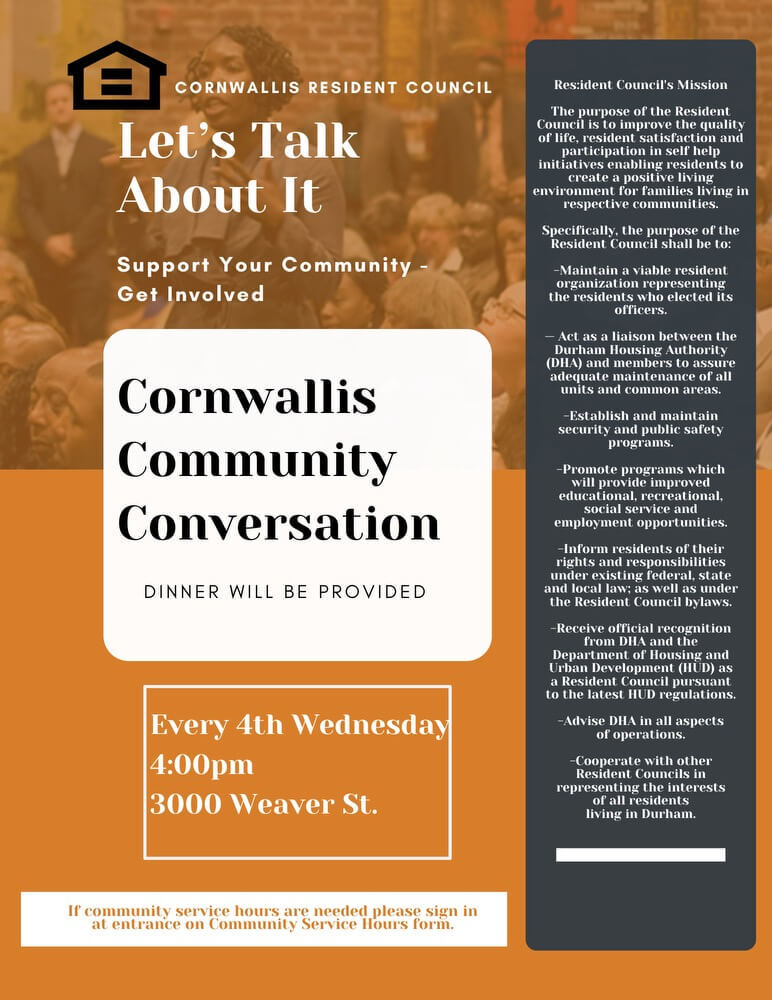 Cornwallis Community Conversation Flyer, all information as listed below.
