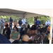 A crowd enthused by a speech.