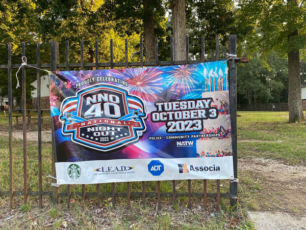 National Night Out flyer that reads: Proudly celebrating National Night Out 40 Years, Tuesday October 3, 2023. Police, Community Partners.