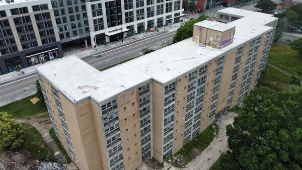519EastMainDemolition2.jpg A drone view of the 519 E. Main apartments being demolished.